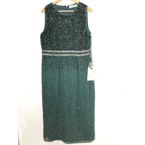 Mac Duggal 10509 Dress Sleeveless Sequined Sheath Midi Deep Emerald Green NWT 14 - Picture 5 of 16